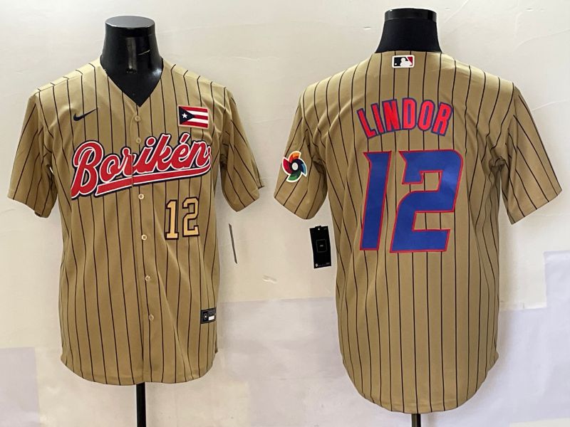 Men Puerto Rico #12 Lindor Brown Stripe Joint Name 2025 Nike MLB Jersey style 8